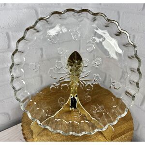 Anchor Hocking Savannah Quiche Pie Dish Floral Bottom Scalloped Clear VTG